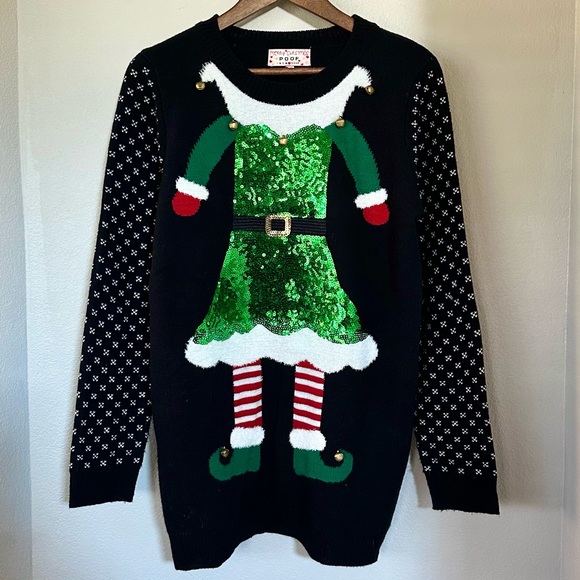 POOF L M Ugly Christmas Sweater • Elf Sequin Tunic • Funky Christmas Party - Picture 4 of 8